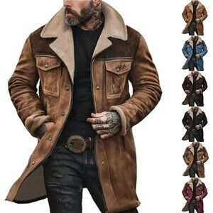 Vintage Suede Western Jacket Men Plush Collar Faux Leather